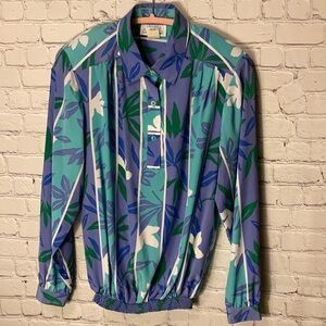 Vintage Da Rue Multicolor Blouse Pullover Windbreaker Flower Shoulder Pads Sz 12